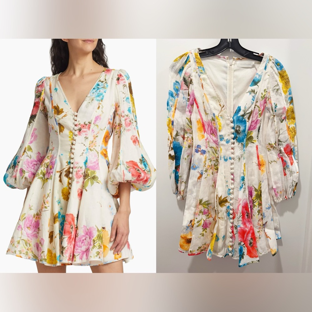 AU0P NWT Zimmermann Halcyon Paneled Linen Minidress